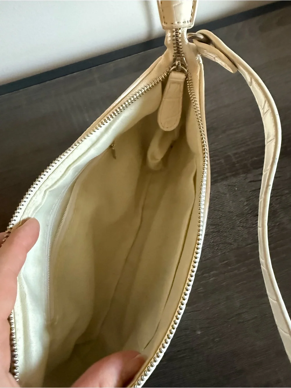 Classic Croc-Embossed Shoulder Bag in Cream